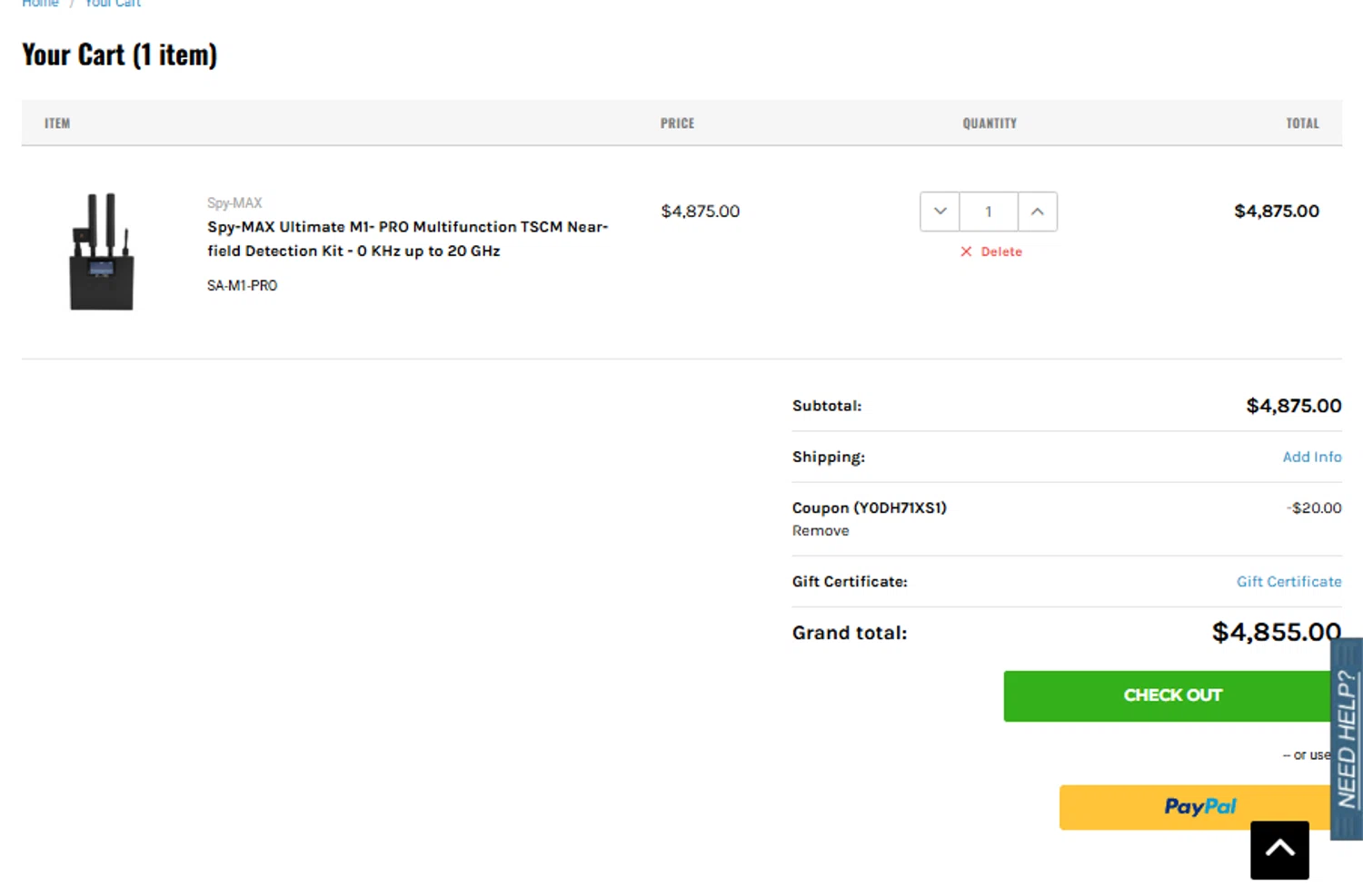 Spy Associates promo code screenshot showing code Y0DH71XS1 applied at Spy Associates checkout page. Uploaded by SimplyCodes community member gabrielponce on May 8, 2025