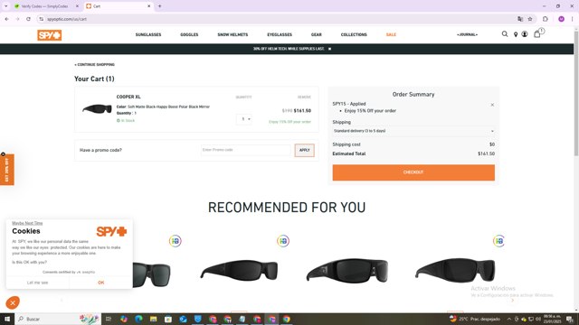 Spy Optic checkout page showing Spy Optic promo code box | Screenshot taken by SimplyCodes community member on Jan 23, 2025