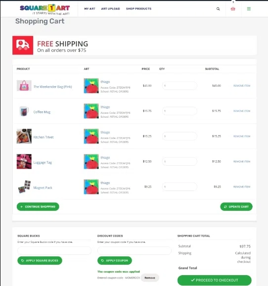 where to use Square 1 Art promo code box