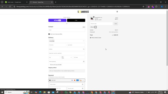 Square Keg checkout page showing Square Keg discount code box | Screenshot taken by SimplyCodes community member on Oct 14, 2024