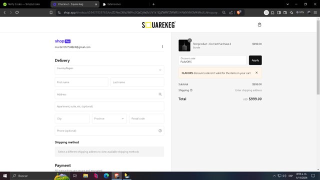 Square Keg checkout page showing Square Keg discount code box | Screenshot taken by SimplyCodes community member on Nov 1, 2024