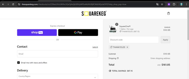 Square Keg checkout page showing Square Keg discount code box | Screenshot taken by SimplyCodes community member on Sep 27, 2024