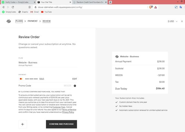 Squarespace checkout page showing Squarespace promo code box | Screenshot taken by SimplyCodes community member on Jul 16, 2020