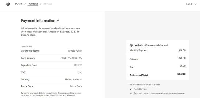 Squarespace checkout page showing Squarespace promo code box | Screenshot taken by SimplyCodes community member on Dec 3, 2020