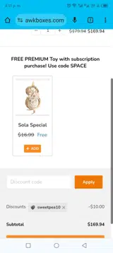 Sweetpea10 coupon verification screenshot