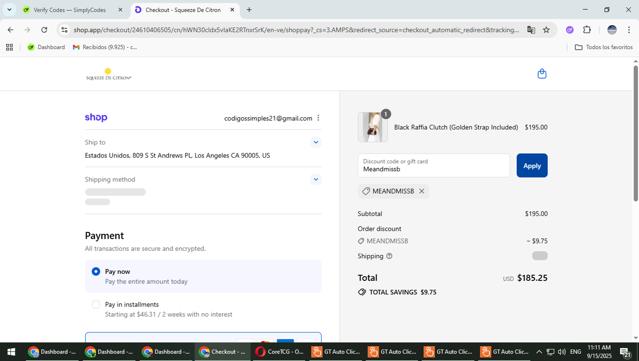 Squeeze De Citron checkout page showing Squeeze De Citron promo code box | Screenshot taken by SimplyCodes community member on Sep 15, 2025