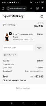FITKATE coupon verification screenshot