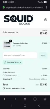 Squid Socks coupon verification screenshot