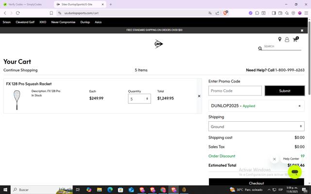 Srixon checkout page showing Srixon promo code box | Screenshot taken by SimplyCodes community member on Aug 11, 2025