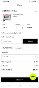 Srixon coupon verification screenshot
