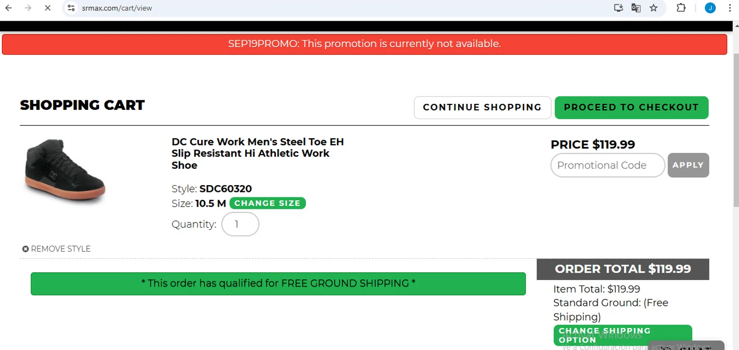 SR Max Slip promo code screenshot showing code SEP19PROMO applied at SR Max Slip checkout page. Uploaded by SimplyCodes community member yhlmdlgn on Feb 2, 2025