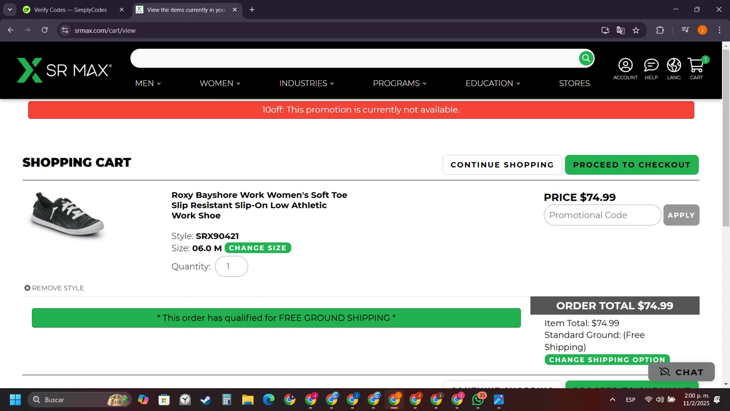 SR Max Slip promo code screenshot showing code 10off applied at SR Max Slip checkout page. Uploaded by SimplyCodes community member SilverSentinel5952 on Feb 11, 2025