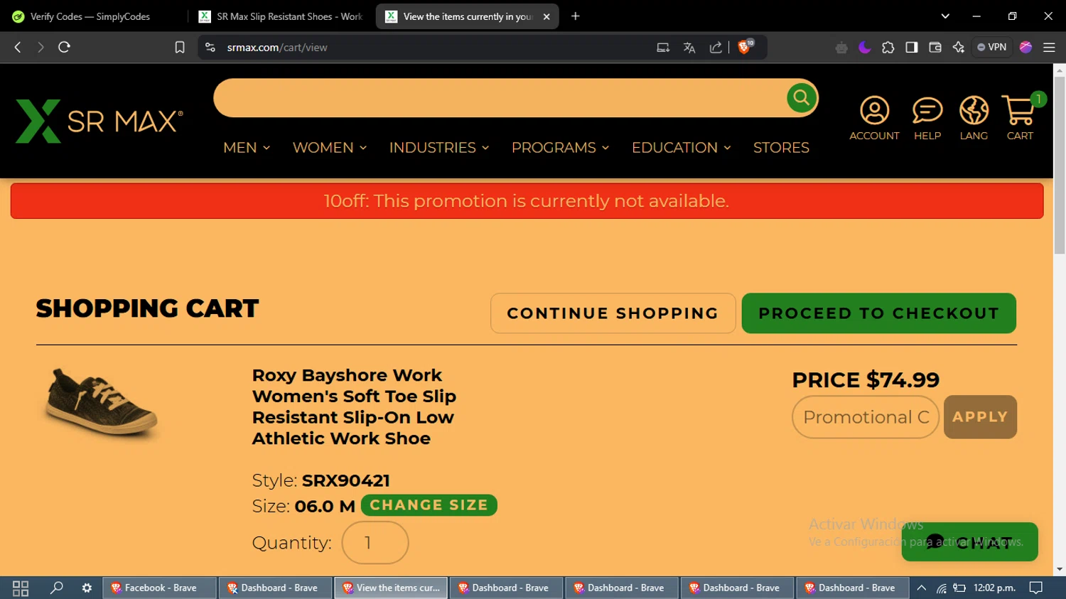 SR Max Slip promo code screenshot showing code 10off applied at SR Max Slip checkout page. Uploaded by SimplyCodes community member NobleMonarch9875 on Jan 29, 2025