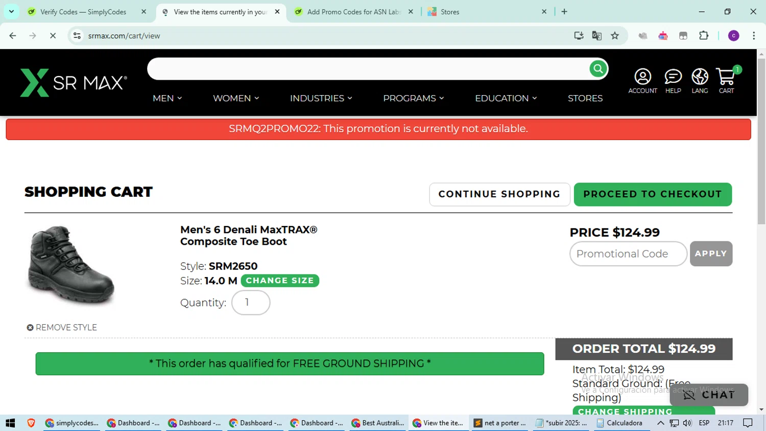 SR Max Slip promo code screenshot showing code SRMQ2PROMO22 applied at SR Max Slip checkout page. Uploaded by SimplyCodes community member suieeloves on Feb 18, 2025