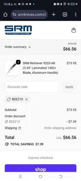 SRM Knives coupon verification screenshot