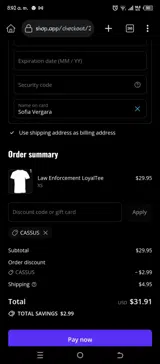 CASSUS coupon verification screenshot