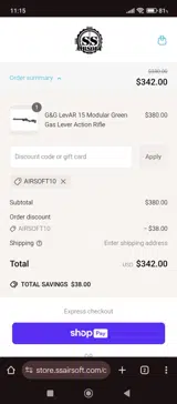 AIRSOFT10 coupon verification screenshot