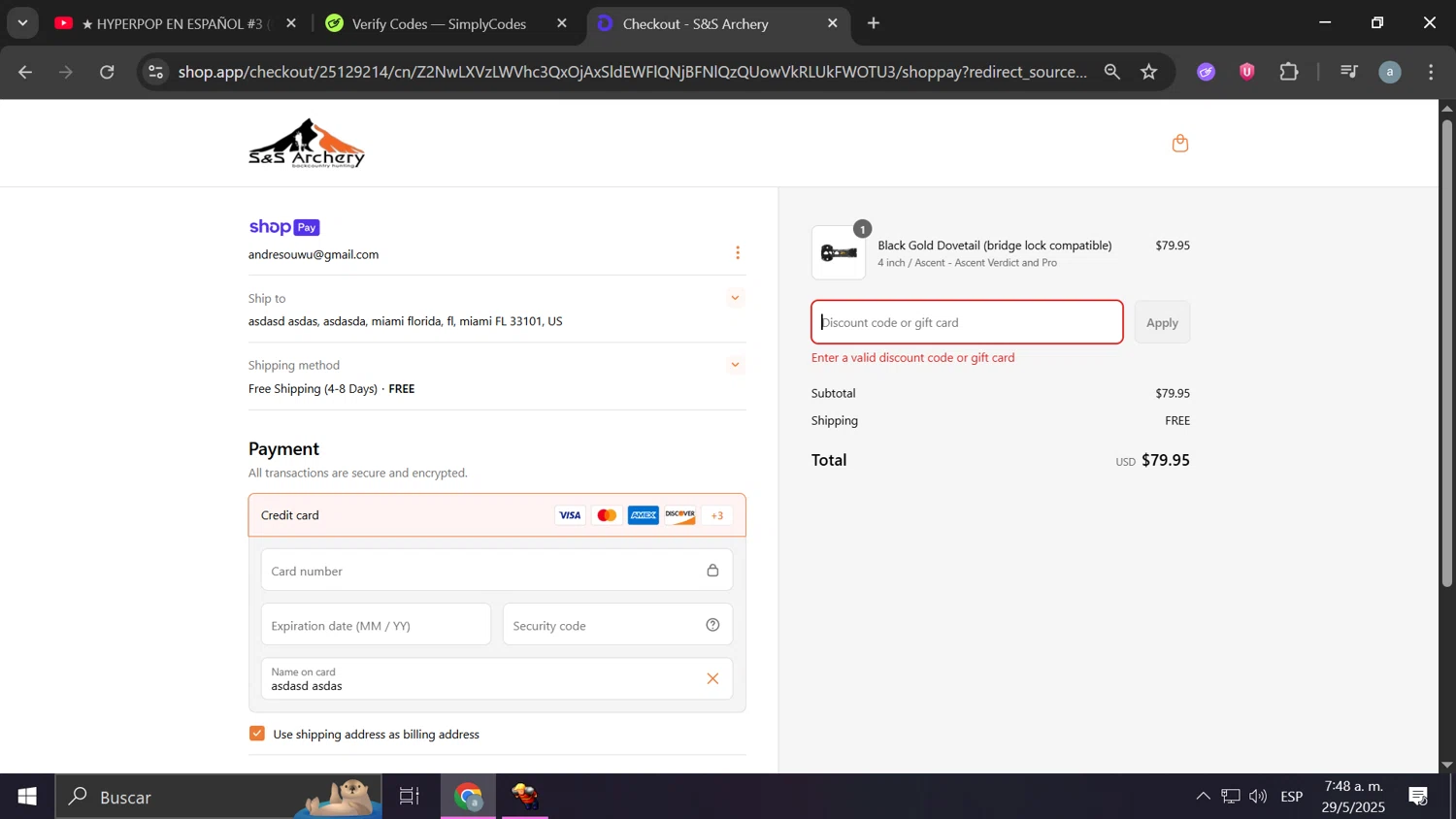 S&S Archery promo code screenshot showing code MEM25 applied at S&S Archery checkout page. Uploaded by SimplyCodes community member Anderson on May 29, 2025