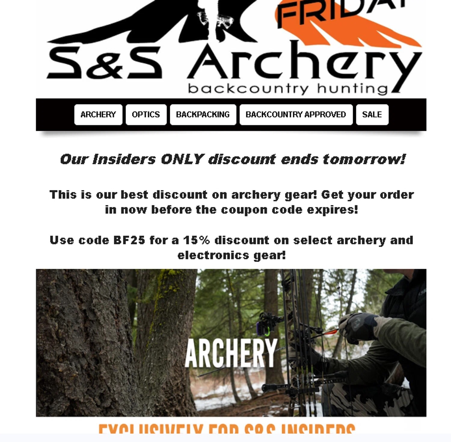 S&S Archery promo code screenshot showing code BF25 applied at S&S Archery checkout page. Uploaded by SimplyCodes community member Logoteam on Nov 25, 2025