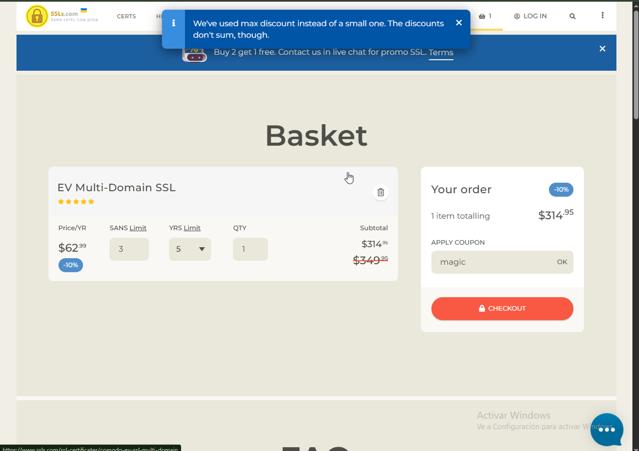 SSLs.com checkout page showing SSLs.com discount code box | Screenshot taken by SimplyCodes community member on Aug 29, 2025