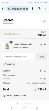 SSP Nutrition coupon verification screenshot