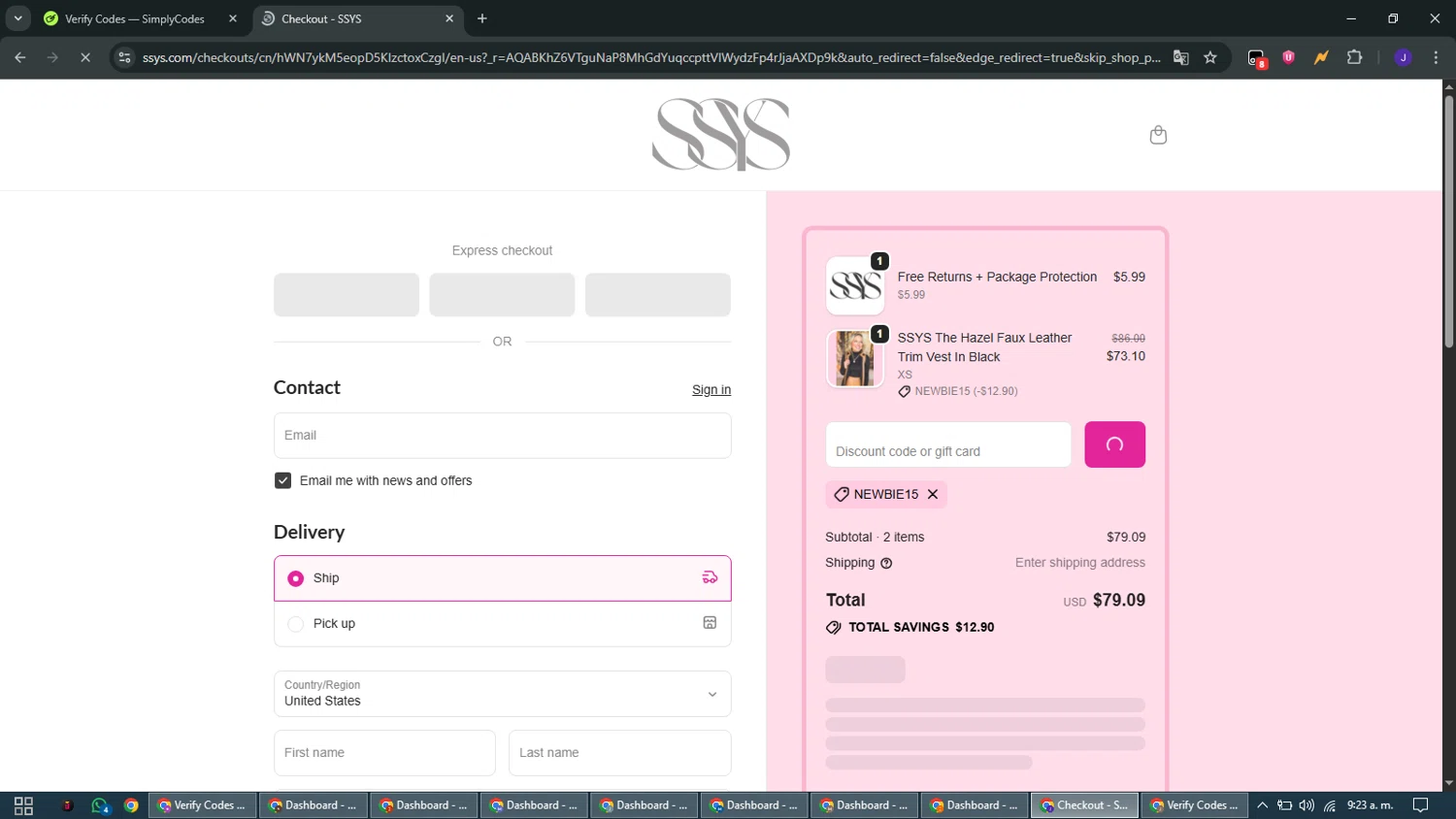SSYS discount code screenshot showing code NEWBIE15 applied at SSYS checkout page. Uploaded by SimplyCodes community member WiseMaven9968 on Jan 24, 2026