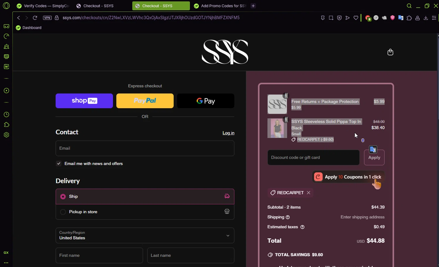 SSYS discount code screenshot showing code REDCARPET applied at SSYS checkout page. Uploaded by SimplyCodes community member DrossRotzank on Jun 6, 2025