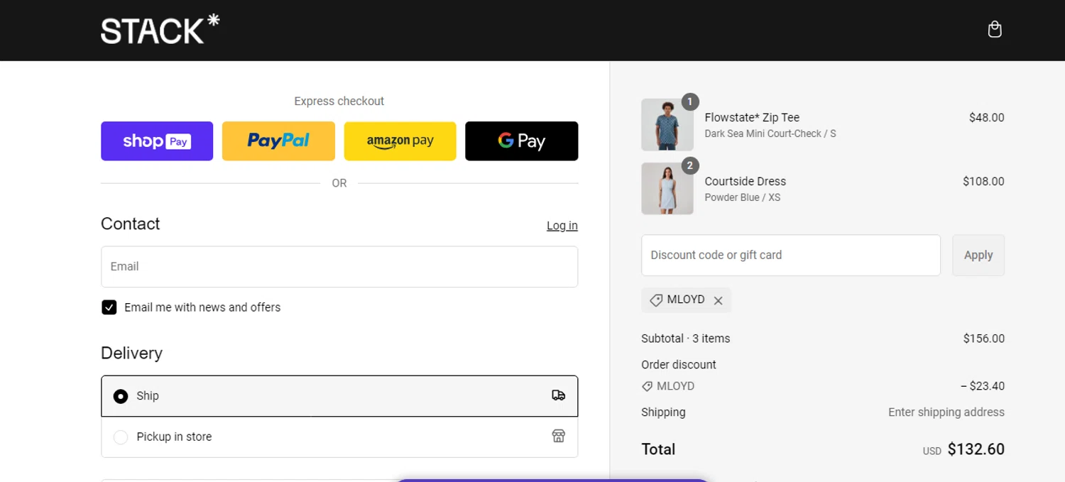 Stack Athletics promo code screenshot showing code MLOYD applied at Stack Athletics checkout page. Uploaded by SimplyCodes community member shark12 on Feb 22, 2025