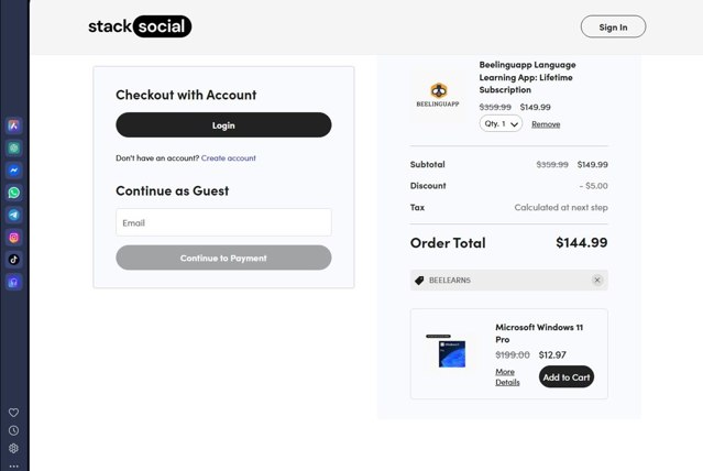 StackSocial checkout page showing StackSocial promo code box | Screenshot taken by SimplyCodes community member on Sep 3, 2025