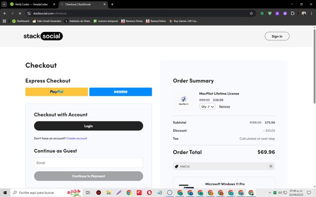 StackSocial checkout page showing StackSocial promo code box | Screenshot taken by SimplyCodes community member on Sep 2, 2025