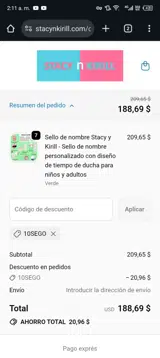 10SEGO coupon verification screenshot