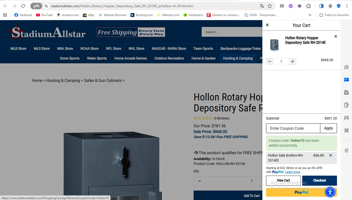 StadiumAllstar.com coupon code screenshot showing code Hollon10 applied at StadiumAllstar.com checkout page. Uploaded by SimplyCodes community member FrancyB on Dec 5, 2025