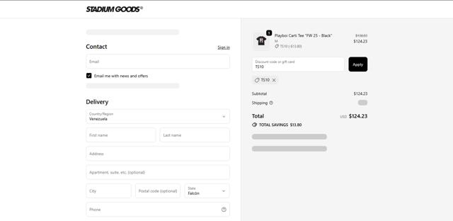 Stadium Goods checkout page showing Stadium Goods promo code box | Screenshot taken by SimplyCodes community member on Sep 22, 2025