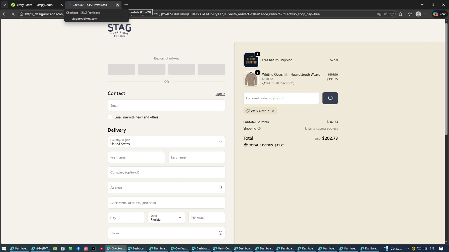 Stag checkout page showing Stag promo code box | Screenshot taken by SimplyCodes community member on Feb 1, 2026
