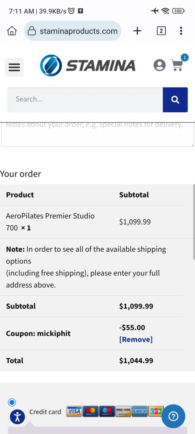 Stamina Products checkout page showing Stamina Products coupon code box | Screenshot taken by SimplyCodes community member on Feb 2, 2025