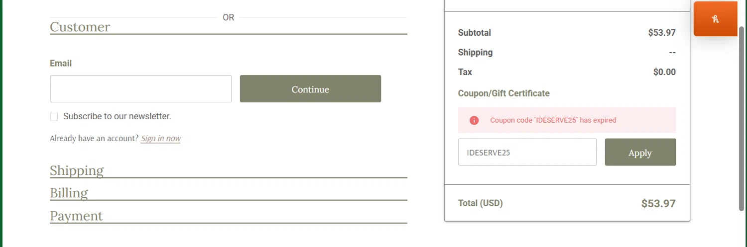 Stampington & Company coupon code screenshot showing code IDESERVE25 applied at Stampington & Company checkout page. Uploaded by SimplyCodes community member chepipro on Jan 22, 2025