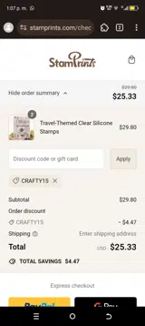 CRAFTY15 coupon verification screenshot