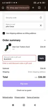 BLACK25 coupon verification screenshot
