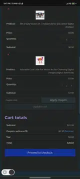 WELCOME10 coupon verification screenshot