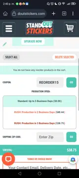 REORDER15 coupon verification screenshot