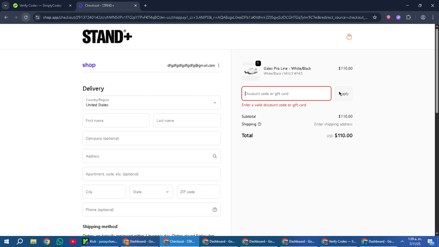 STAND+ discount code screenshot showing code CS-GIFT-ANKAROCA applied at STAND+ checkout page. Uploaded by SimplyCodes community member CouponGuardian8137 on Nov 7, 2025