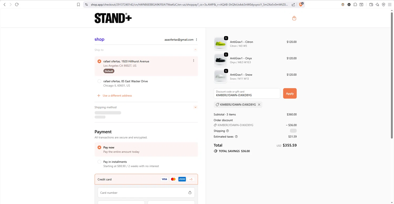 STAND+ checkout page showing STAND+ discount code box | Screenshot taken by SimplyCodes community member on Feb 2, 2026