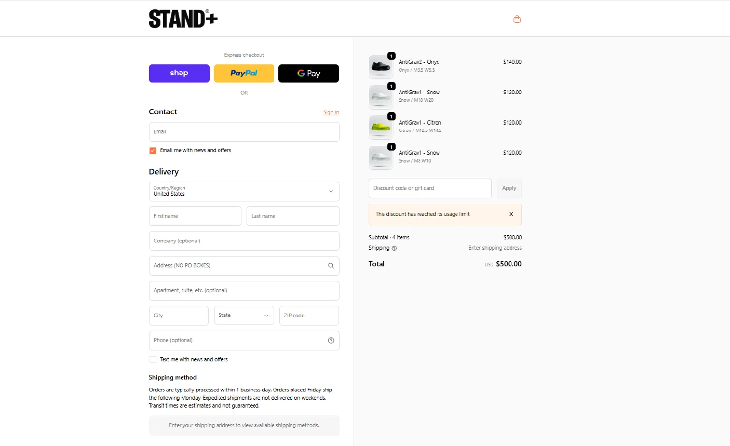 STAND+ discount code screenshot showing code JESSEPB-WVQX8FFH applied at STAND+ checkout page. Uploaded by SimplyCodes community member reggiesmith on Feb 5, 2026
