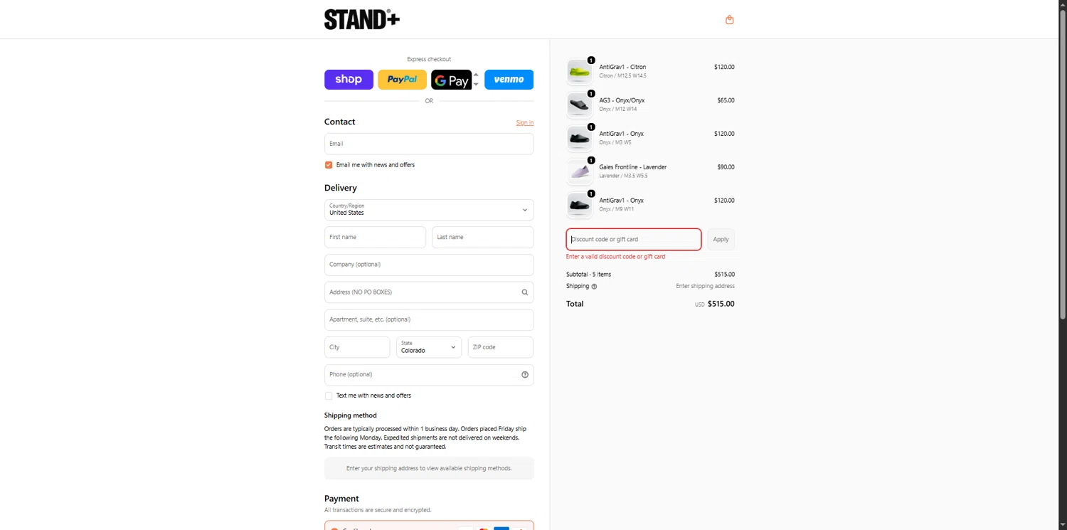 STAND+ discount code screenshot showing code Lifewithmads-vmj7pvdc applied at STAND+ checkout page. Uploaded by SimplyCodes community member TokenNavigator3088 on Feb 11, 2026