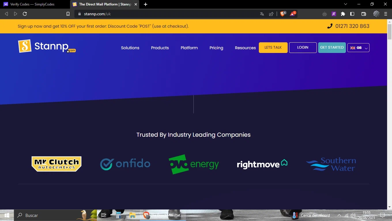 Stannp checkout page showing Stannp promo code box | Screenshot taken by SimplyCodes community member on Jun 20, 2023