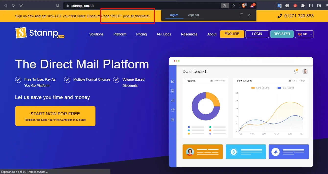 Stannp checkout page showing Stannp promo code box | Screenshot taken by SimplyCodes community member on Mar 9, 2023