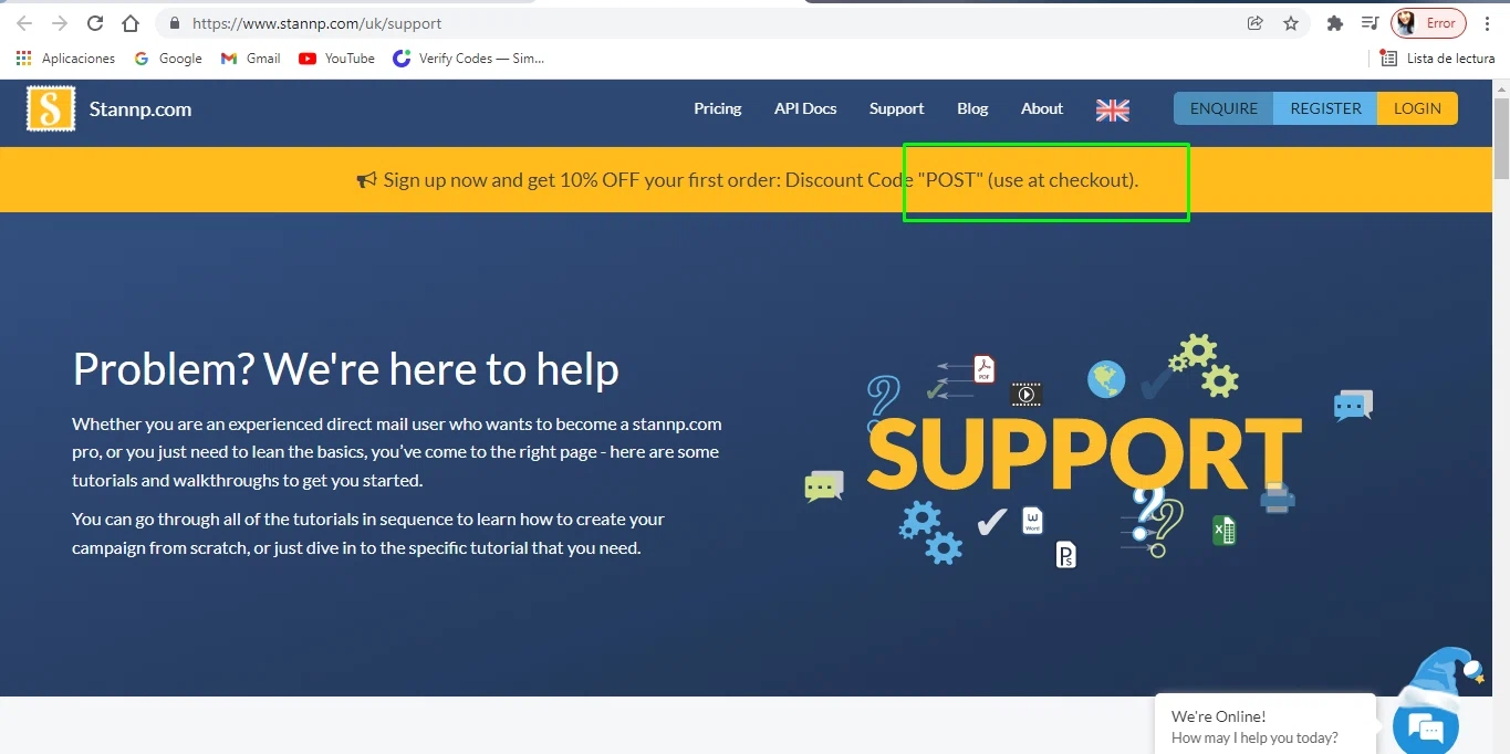 Stannp checkout page showing Stannp promo code box | Screenshot taken by SimplyCodes community member on Dec 9, 2021