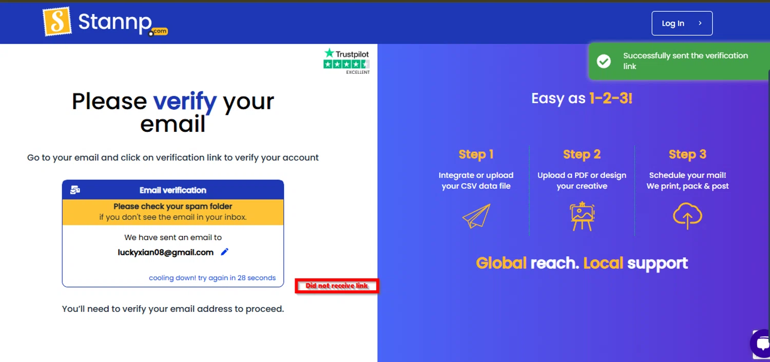 Stannp promo code screenshot showing code POST applied at Stannp checkout page. Uploaded by SimplyCodes community member SimplyCVerlie on Feb 15, 2025