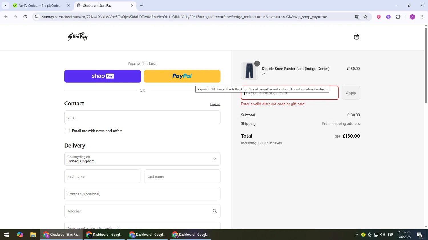 Stan Ray discount code screenshot showing code Welcome25 applied at Stan Ray checkout page. Uploaded by SimplyCodes community member Son_Goku on Jun 5, 2025