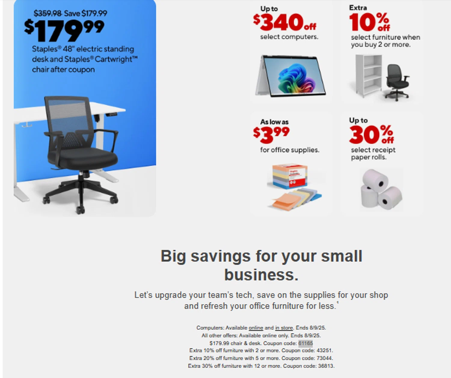 Staples promo code screenshot showing code 61165 applied at Staples checkout page. Uploaded by SimplyCodes community member ______ on Aug 7, 2025